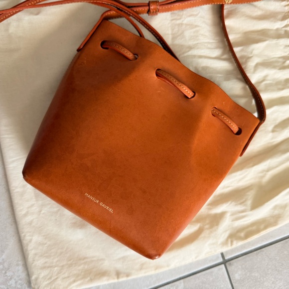 Mansur Gavriel Mini Mini Bucket Bag Tan with Pink Interior - Picture 6 of 14